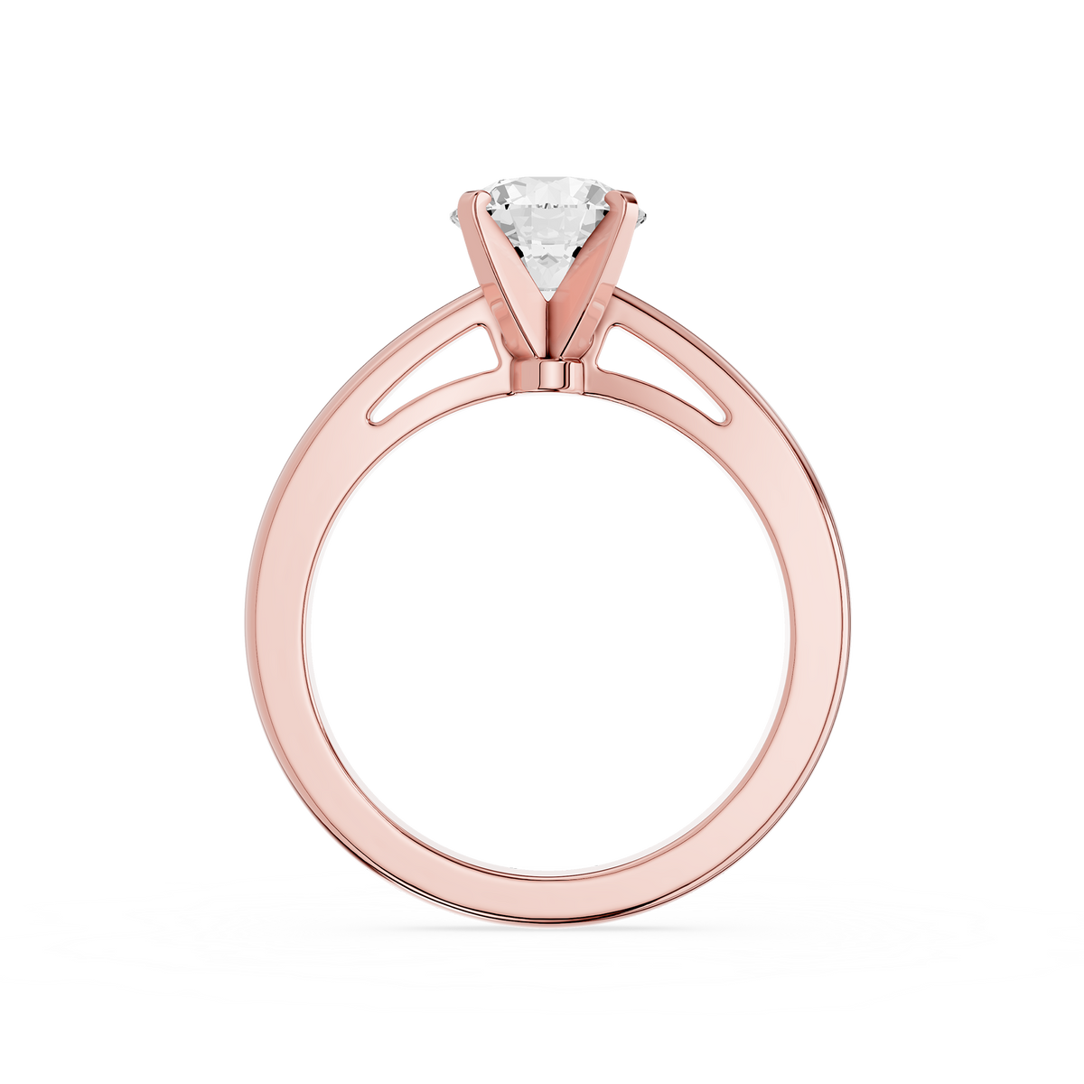 Back View Of Rose Gold Round Cut Knife Edge Lab Diamond Solitaire Engagement Ring
