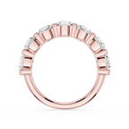 A rose gold eternity ring featuring a row of clear baguette-cut gemstones set in a polished band, shown against a plain white background.