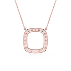 Rose gold necklace with a square pendant on a white background