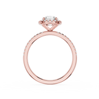 Rose gold ring with a diamond on a white background