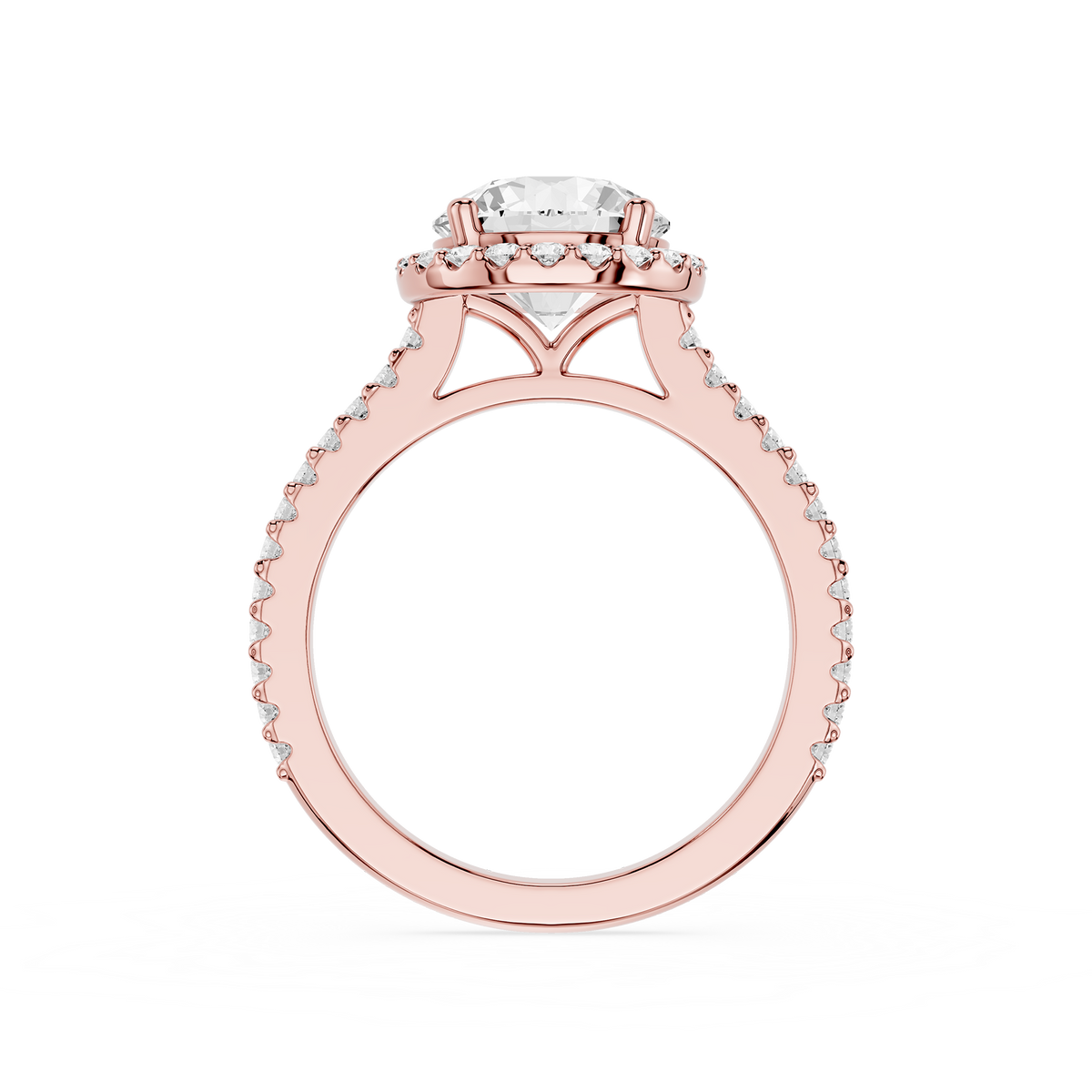Back View Round Cut Lab Grown Diamond Petite Halo Engagement Ring