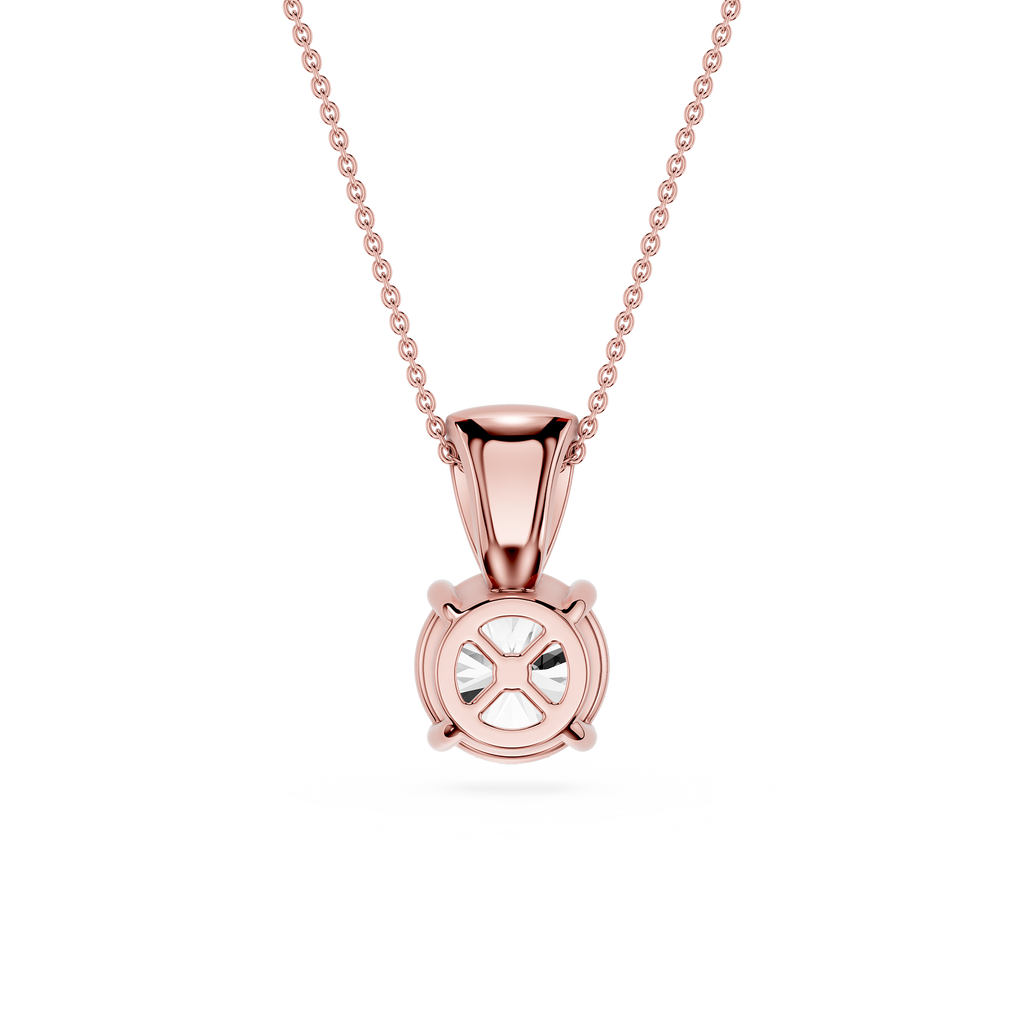 Rose gold pendant necklace on a white background