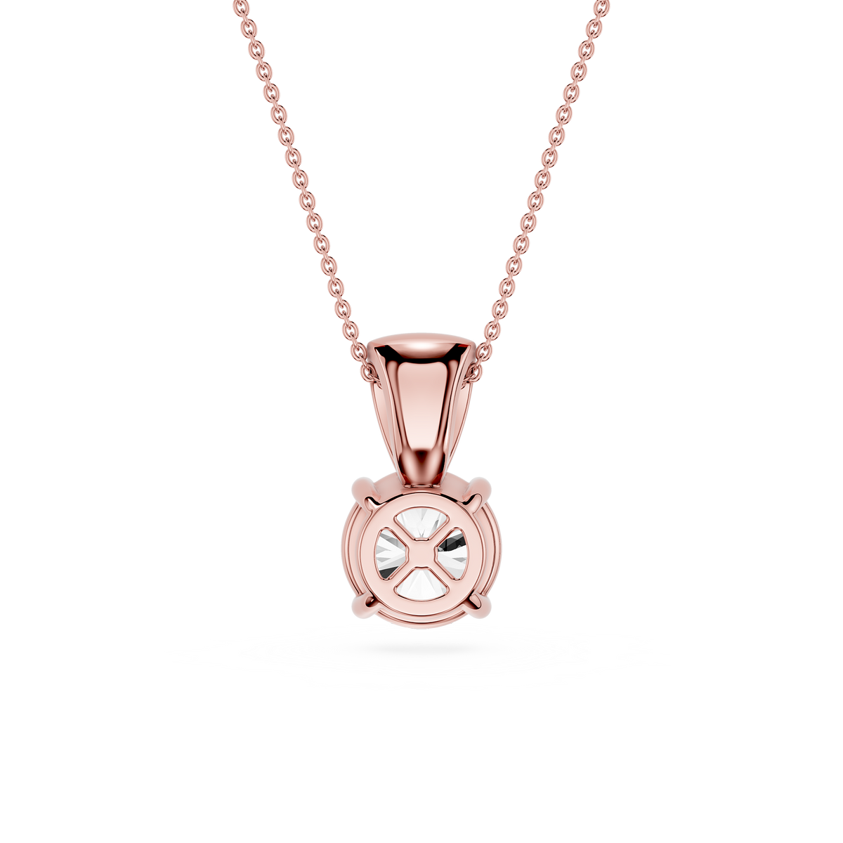 Rose gold pendant necklace on a white background