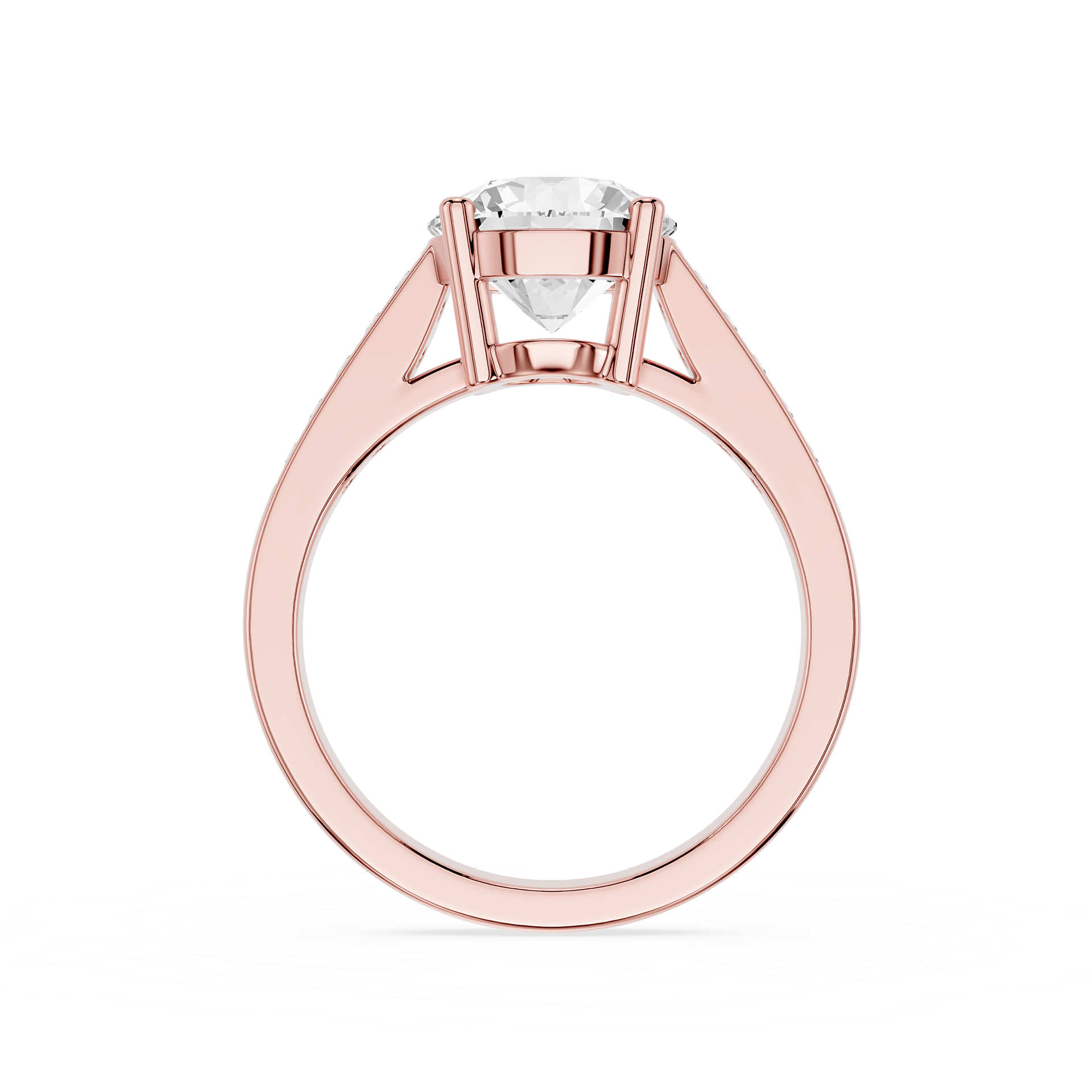 A rose gold solitaire engagement ring with a round brilliant-cut diamond center stone, shown on a clean white background.