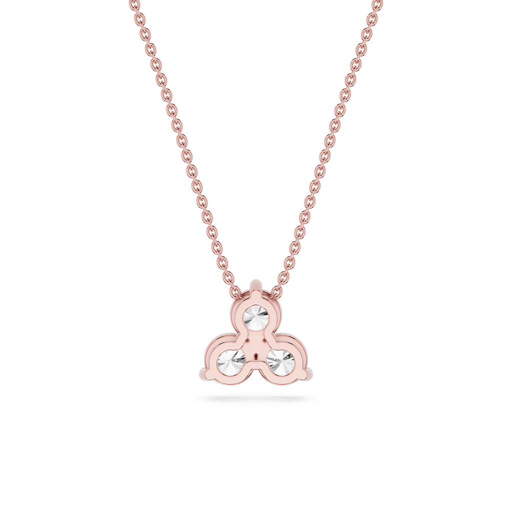 Rose gold necklace with a trinity knot pendant on a white background