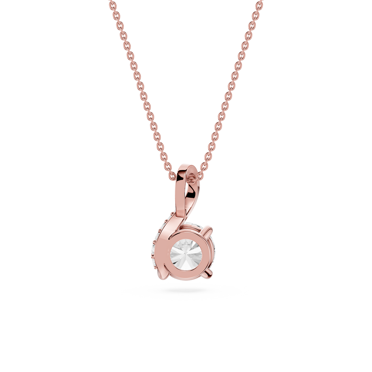 Rose gold necklace with a pendant on a white background