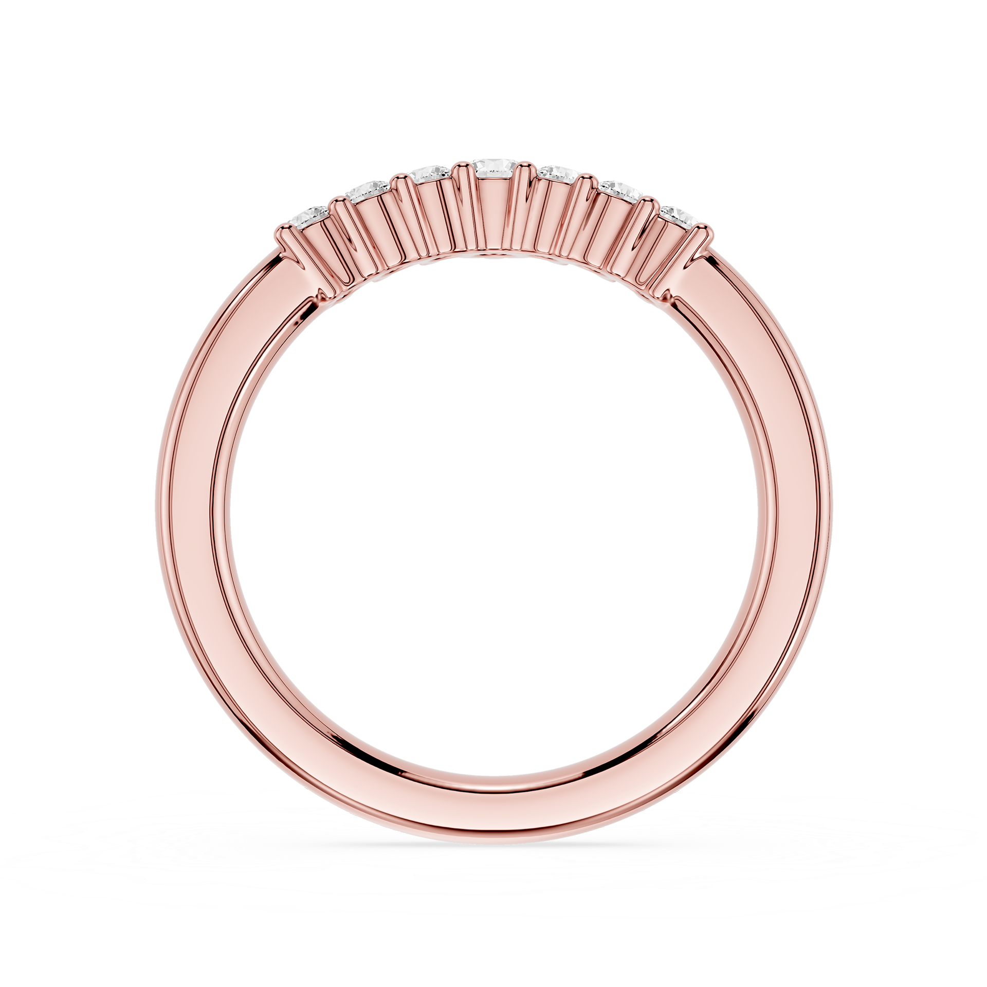 Rose gold ring with small diamonds on a white background
