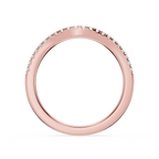 Rose gold ring with small diamonds on a white background