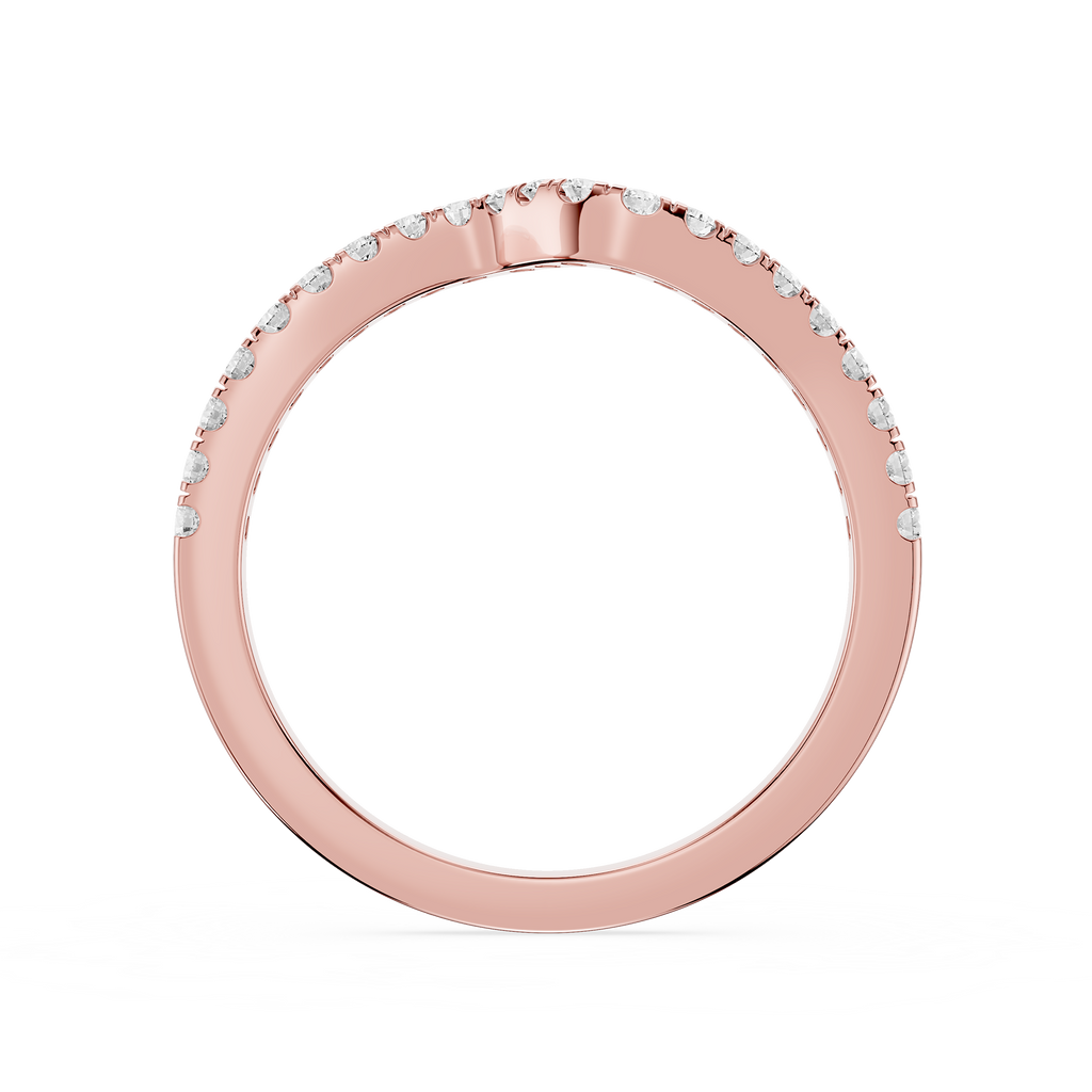 Rose gold ring with small diamonds on a white background