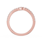 Rose gold ring with small diamonds on a white background