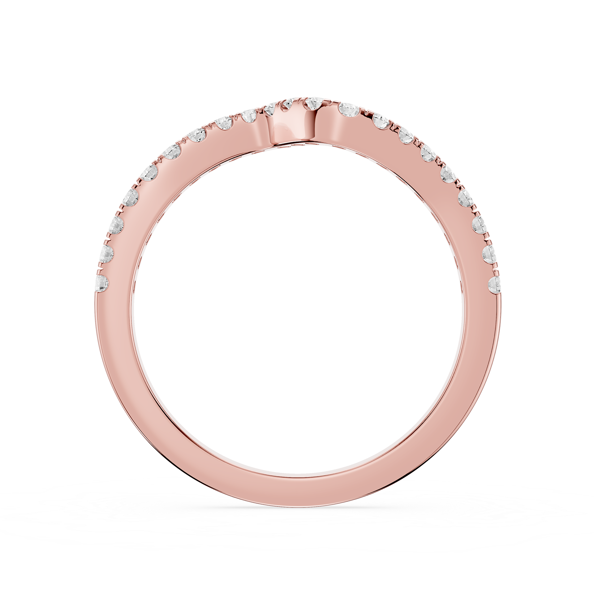 Rose gold ring with small diamonds on a white background