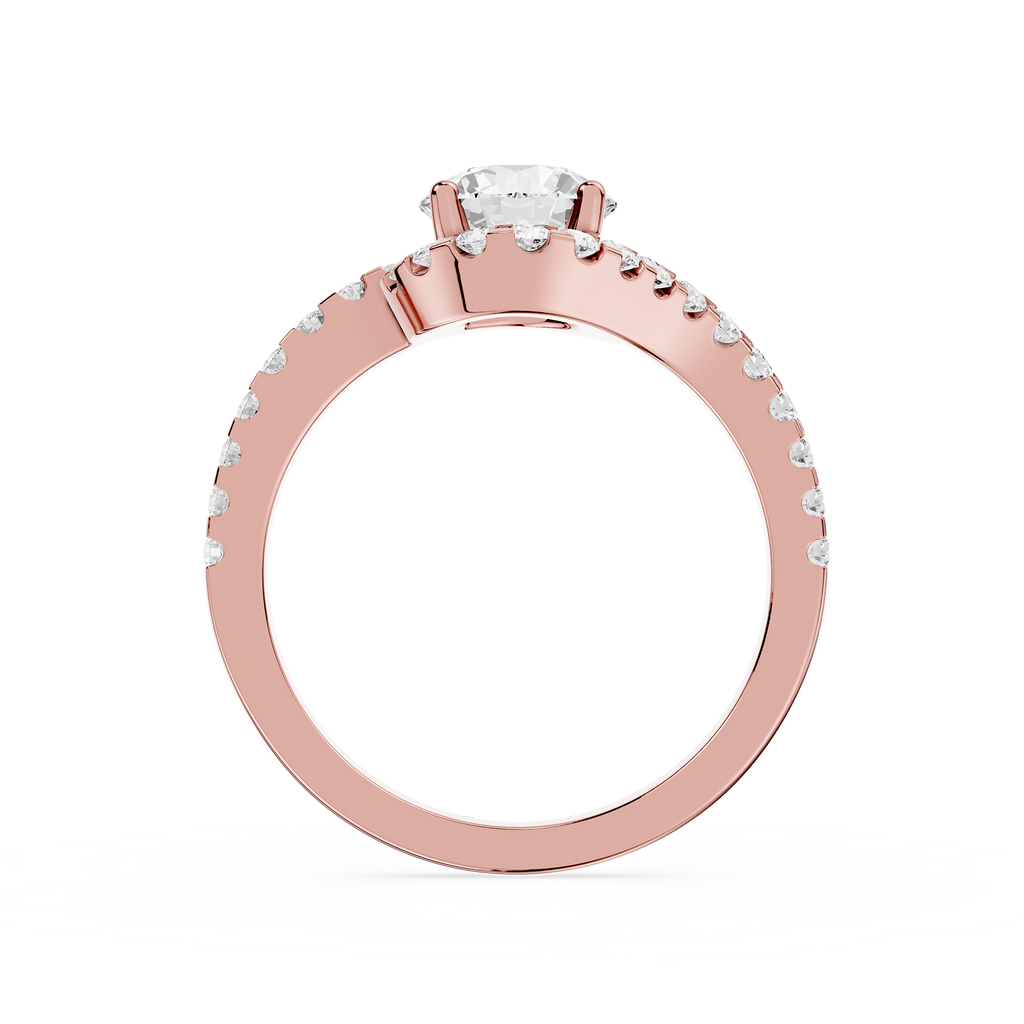 Rose gold ring with diamonds on a white background