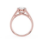 Rose gold ring with a diamond on a white background