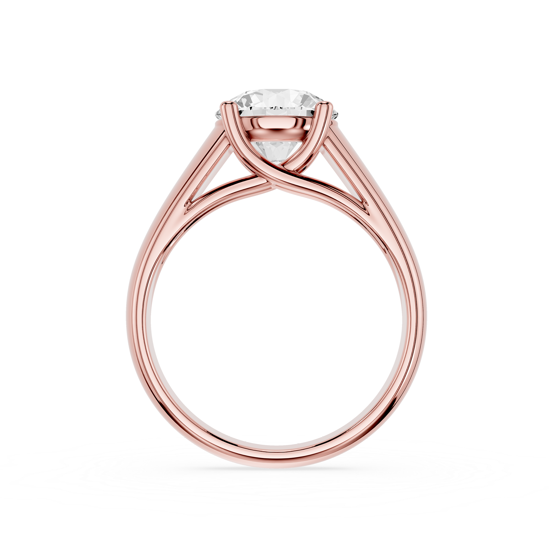 Rose gold ring with a diamond on a white background