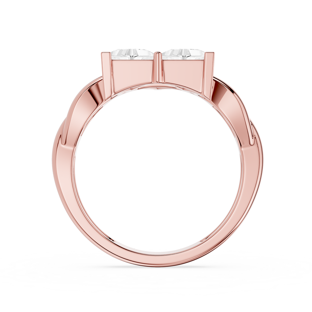Rose gold ring with a diamond on a white background