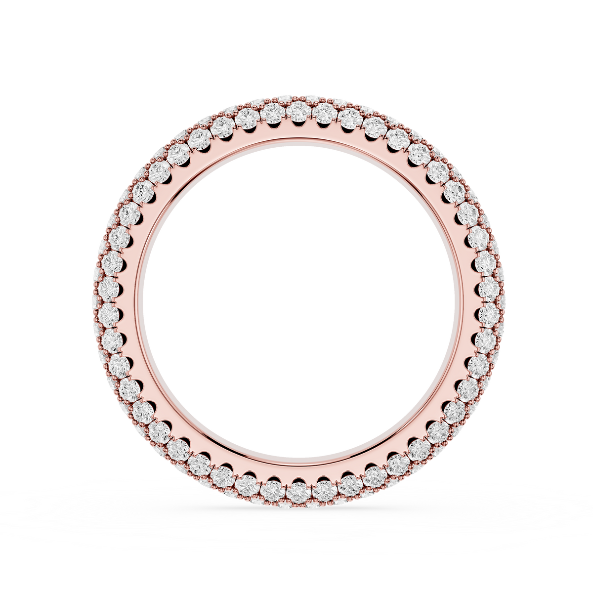 Rose gold Triple Row Round Cut Lab Grown Diamond Pave Wedding Band