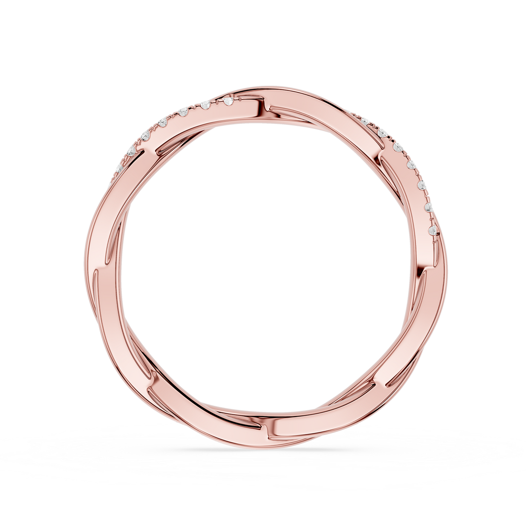 Rose gold ring with small diamonds on a white background