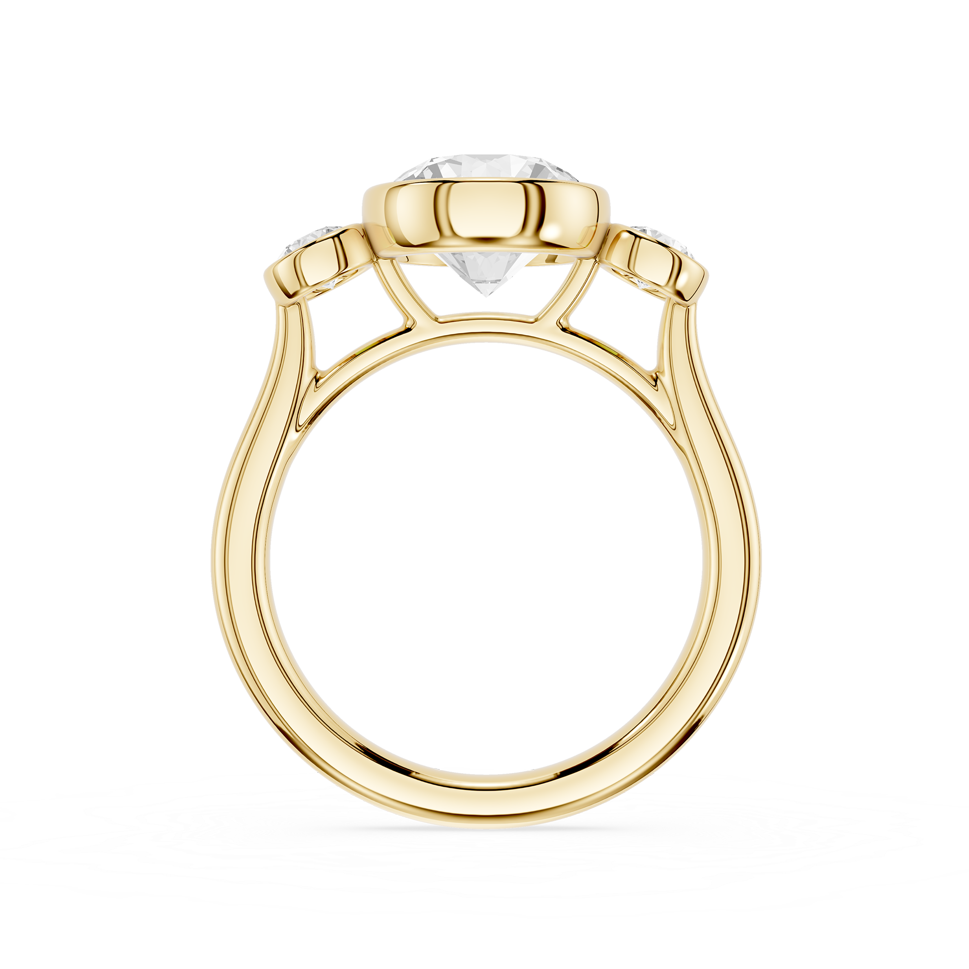 Gold ring with a diamond on a white background