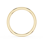 A polished yellow gold ring with a smooth, flat profile, centered on a clean white background.