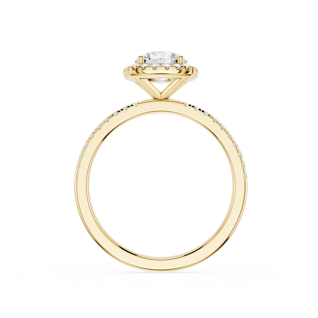 Gold ring with a diamond on a white background