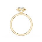Gold ring with a diamond on a white background