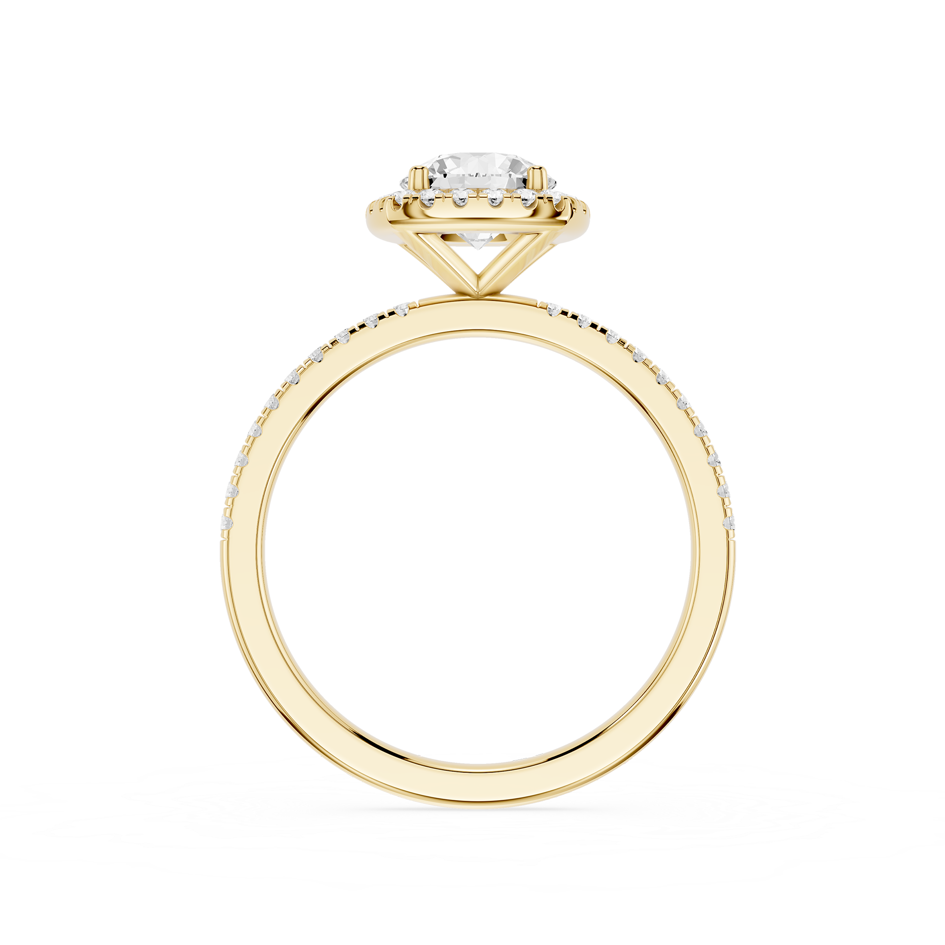 Gold ring with a diamond on a white background