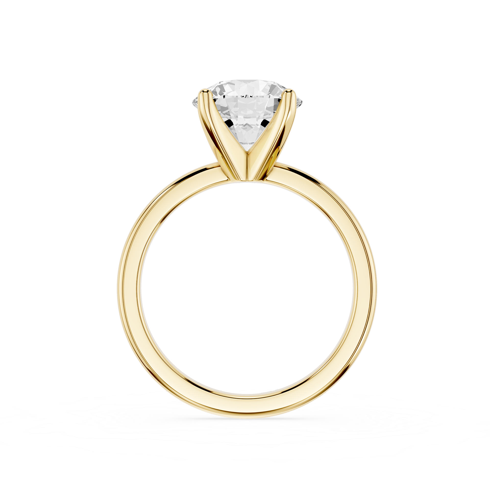 Rose gold ring with a clear gemstone on a white background