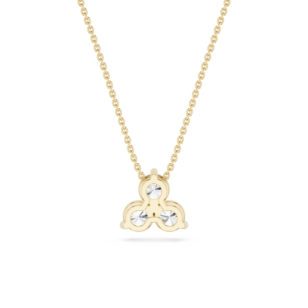 Gold necklace with a trinity knot pendant on a white background