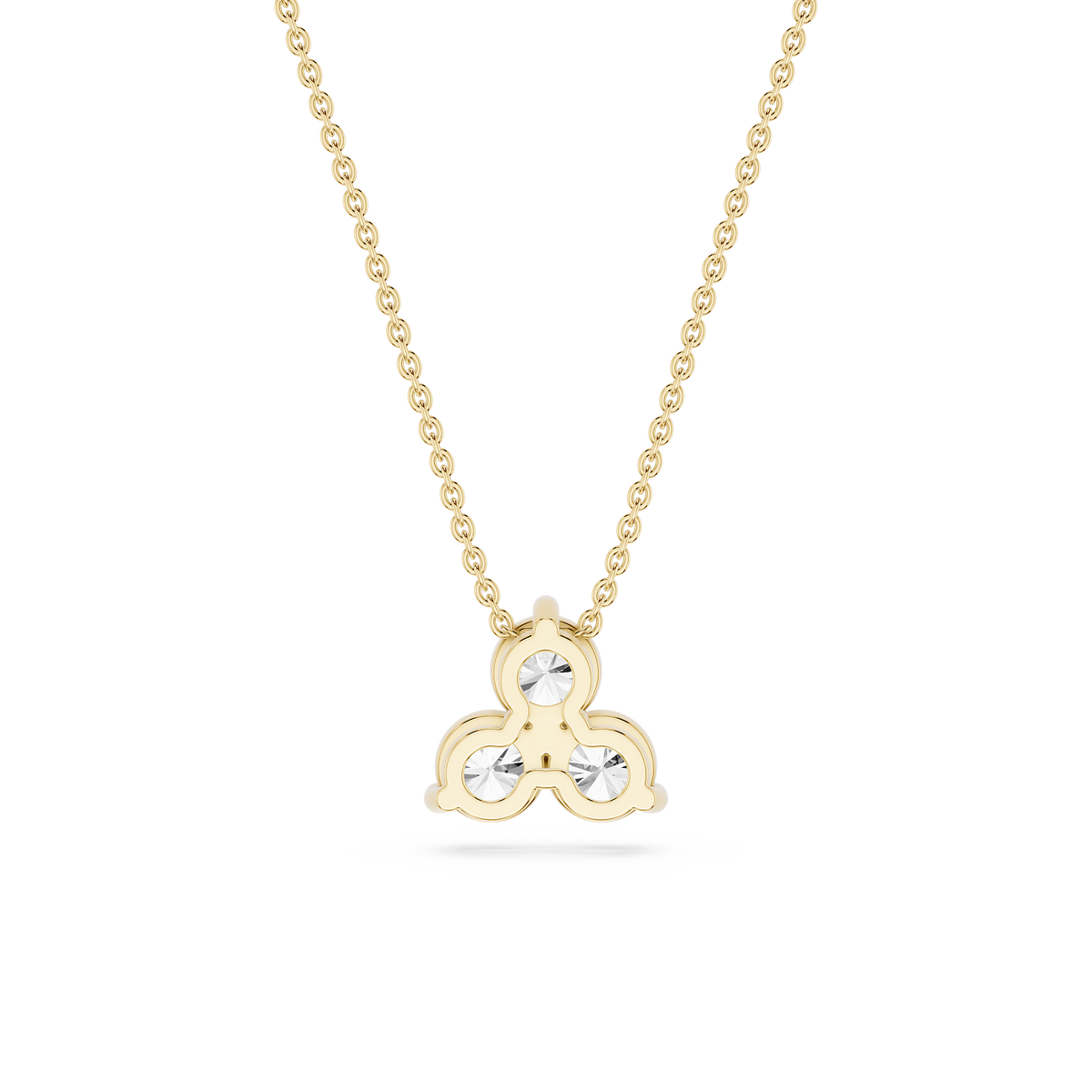 Gold necklace with a trinity knot pendant on a white background