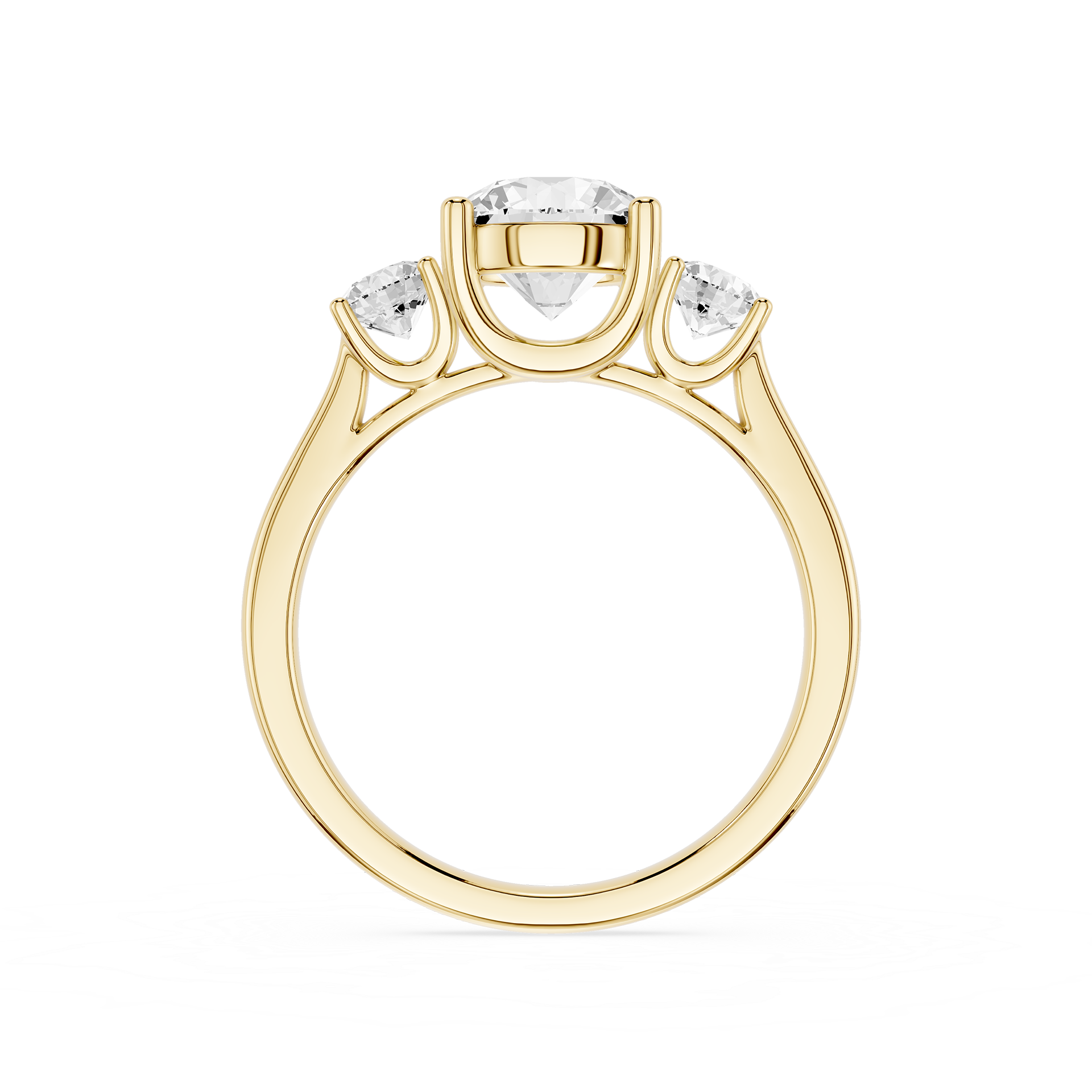 Gold ring with three diamonds on a white background