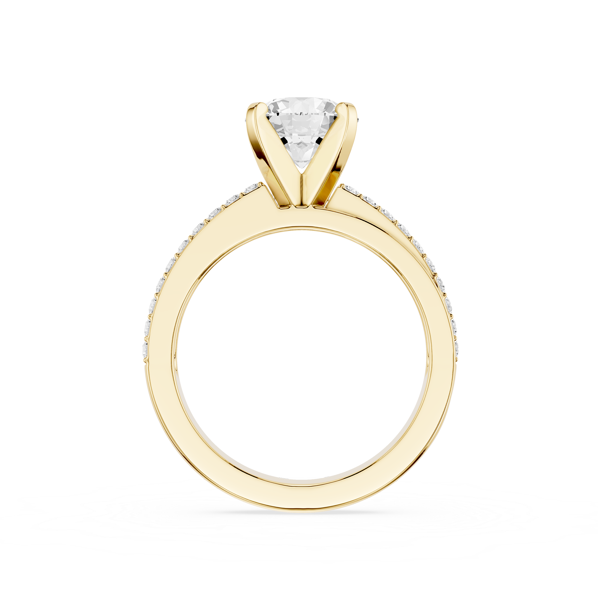 Gold ring with a diamond on a white background