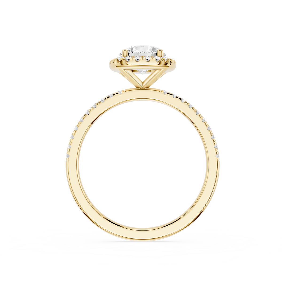 Back View Of Round Cut Lab Grown Diamond Cathedral Halo Engagement Ring