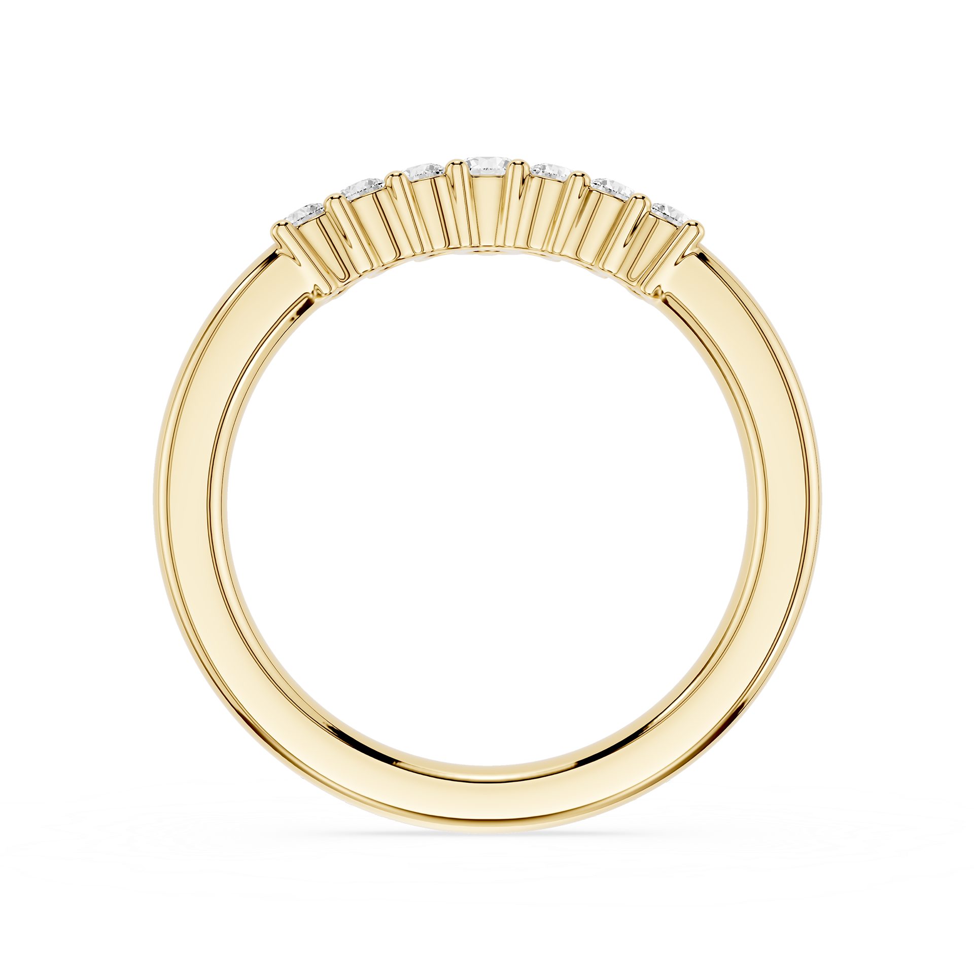 Gold ring with a baguette cut diamond setting on a white background