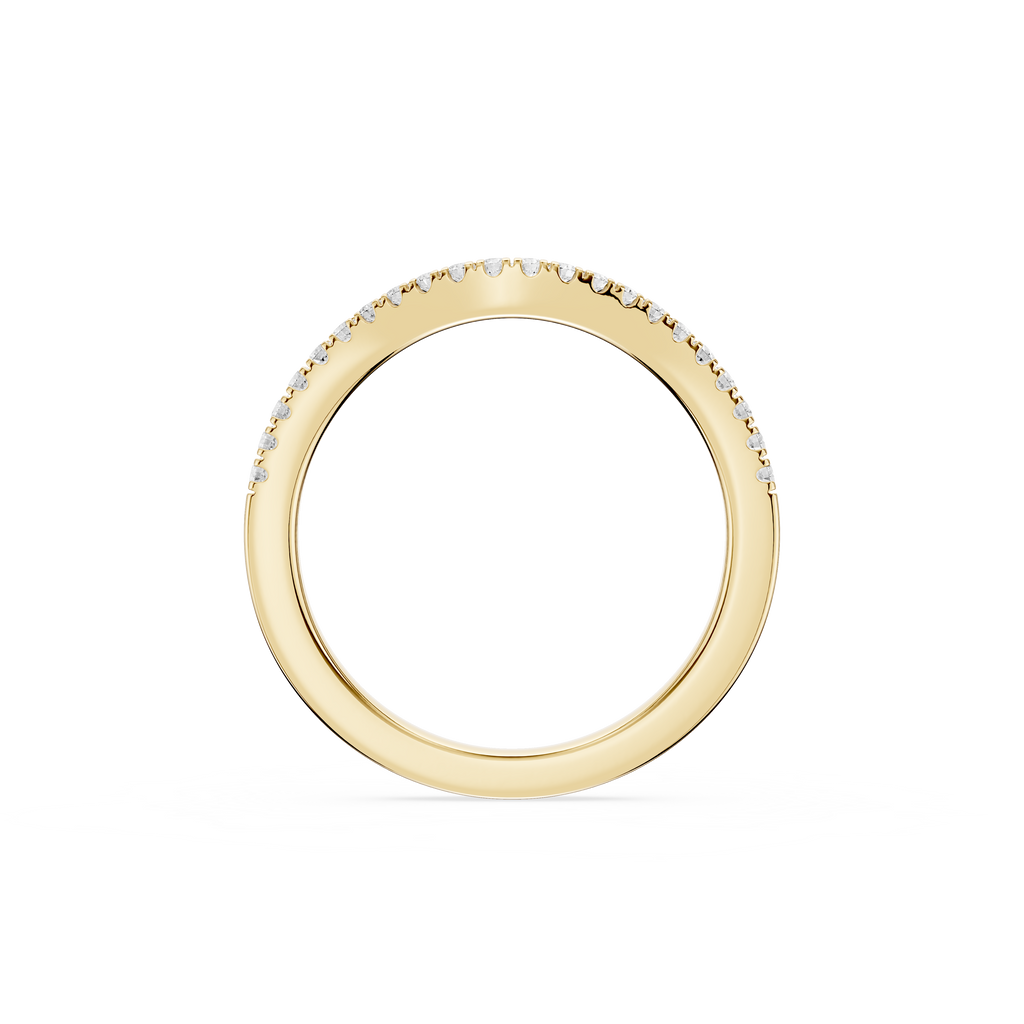 Gold ring with small diamonds on a white background