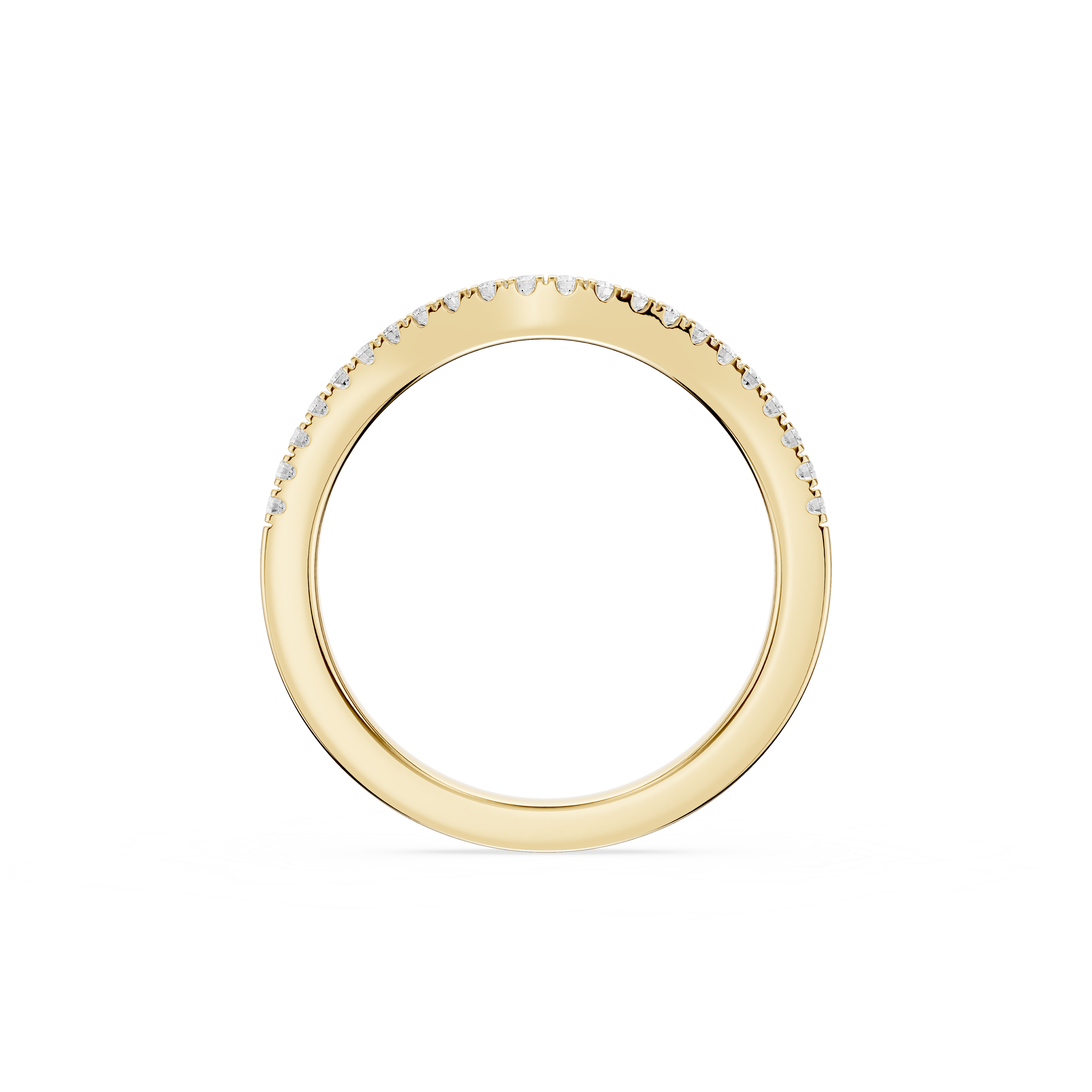 Gold ring with small diamonds on a white background