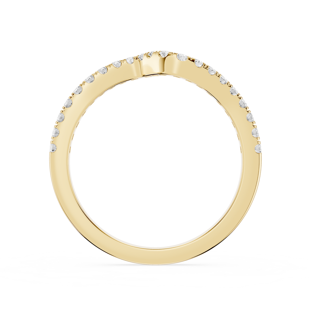Gold ring with small diamonds on a white background