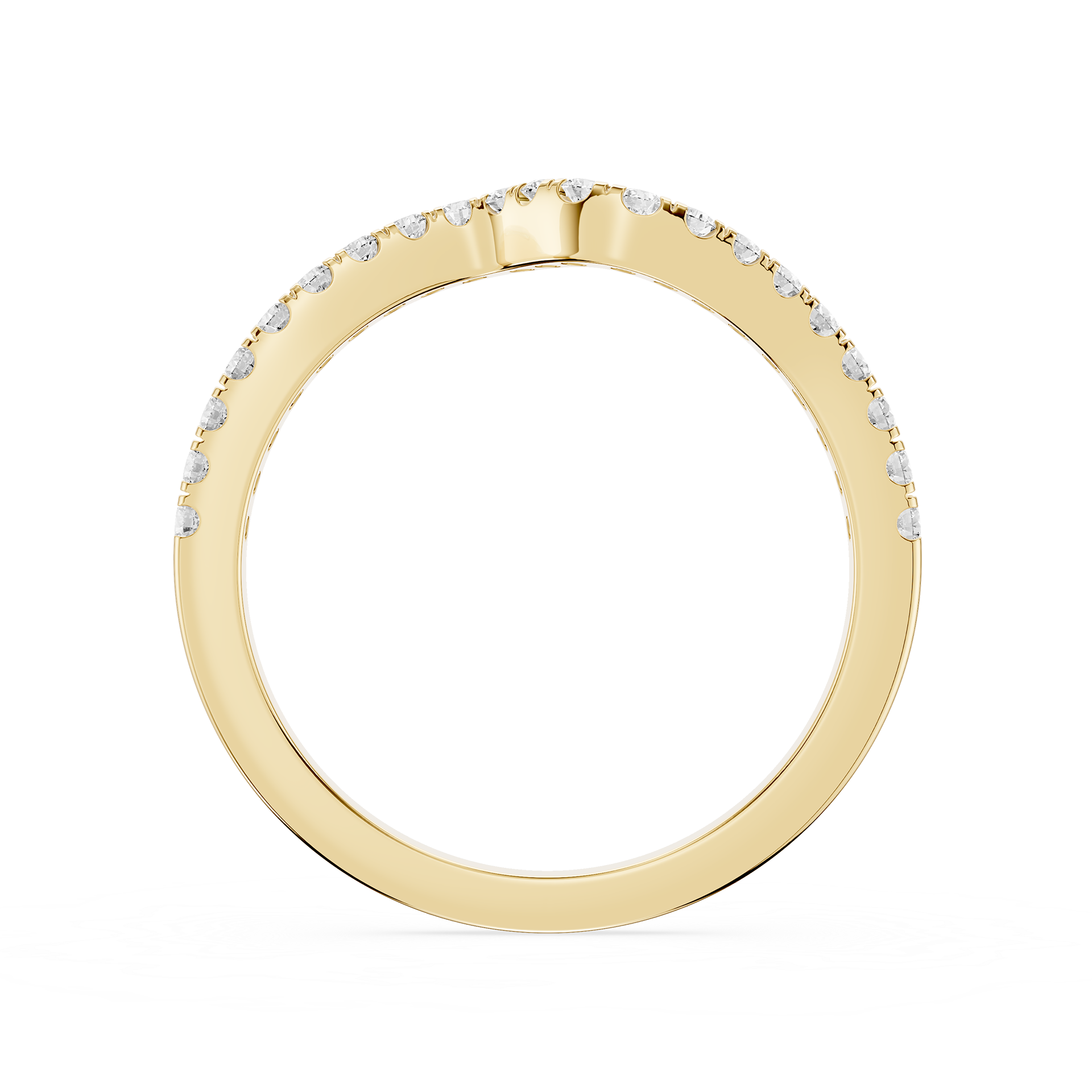Gold ring with small diamonds on a white background