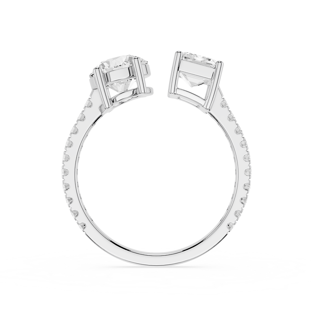 A White Gold ring with two large clear rectangular-cut center stones and a channel-set row of small clear stones along the band, shown on a plain white background.