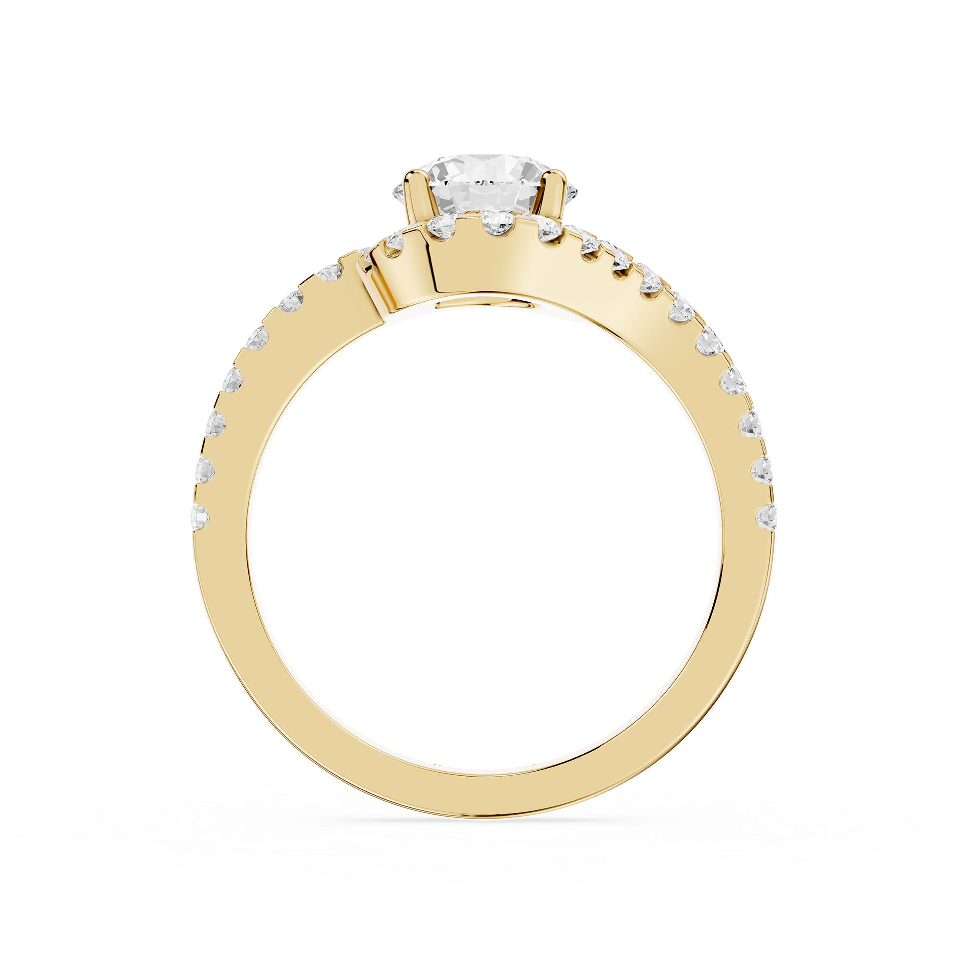 Gold ring with a diamond on a white background