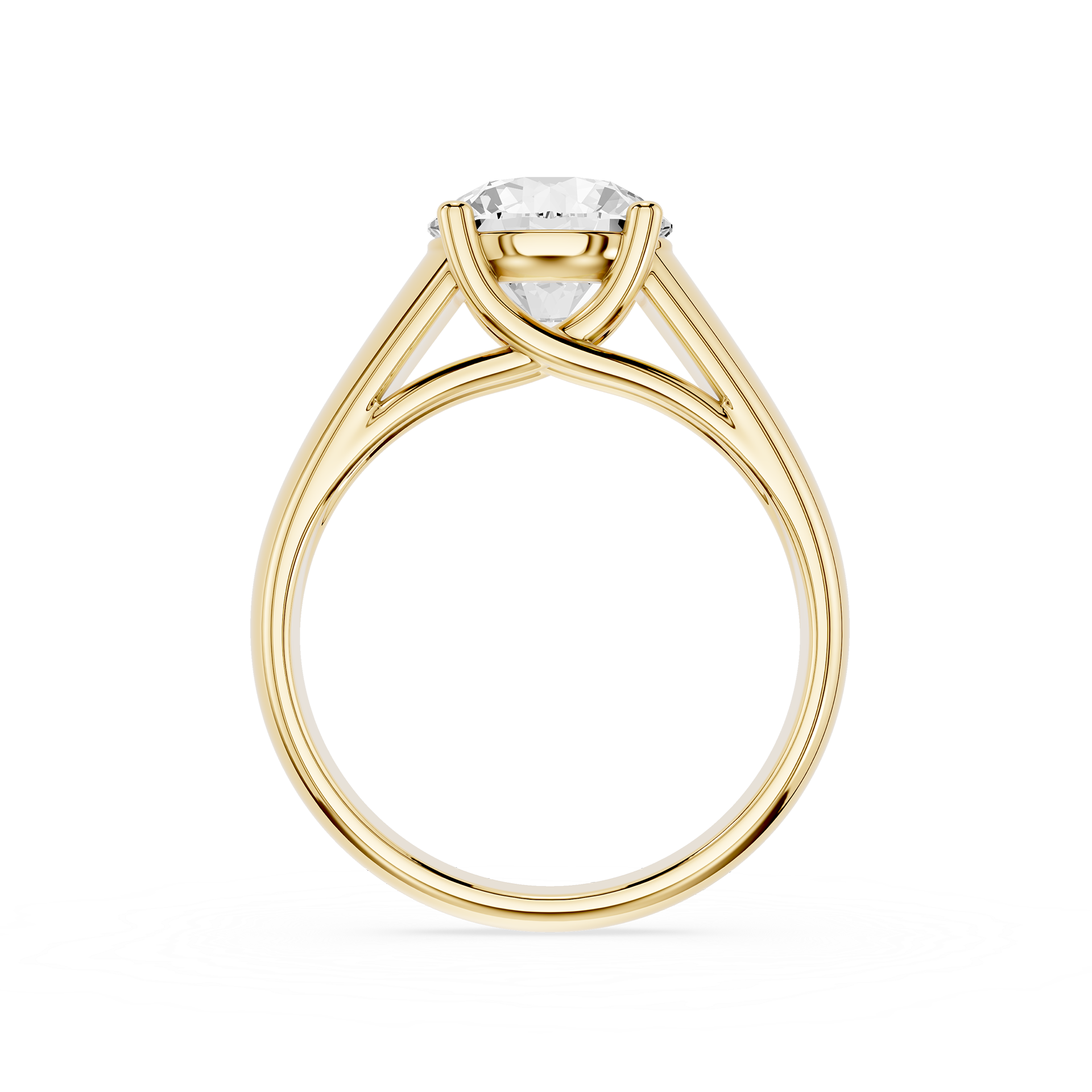 Gold ring with a diamond on a white background