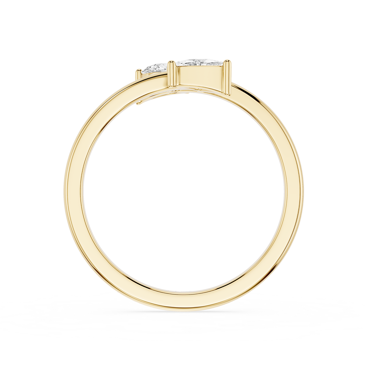 Yellow Gold Toi et Moi Pear and Trillion Cut Lab Diamond Open Ring