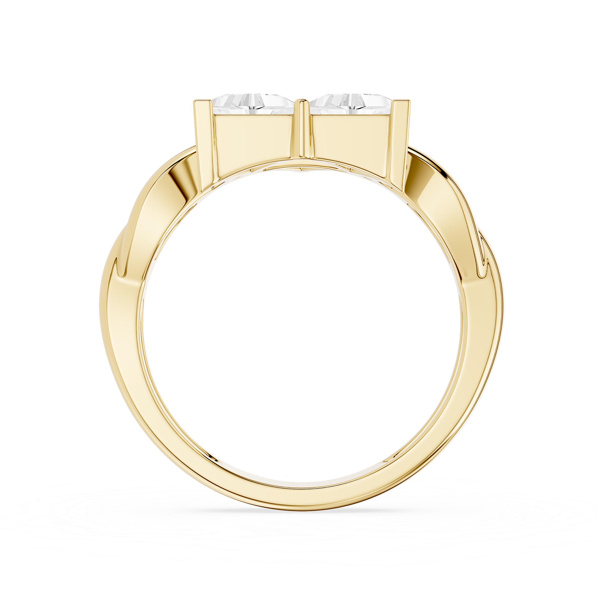 Gold ring with a diamond on a white background