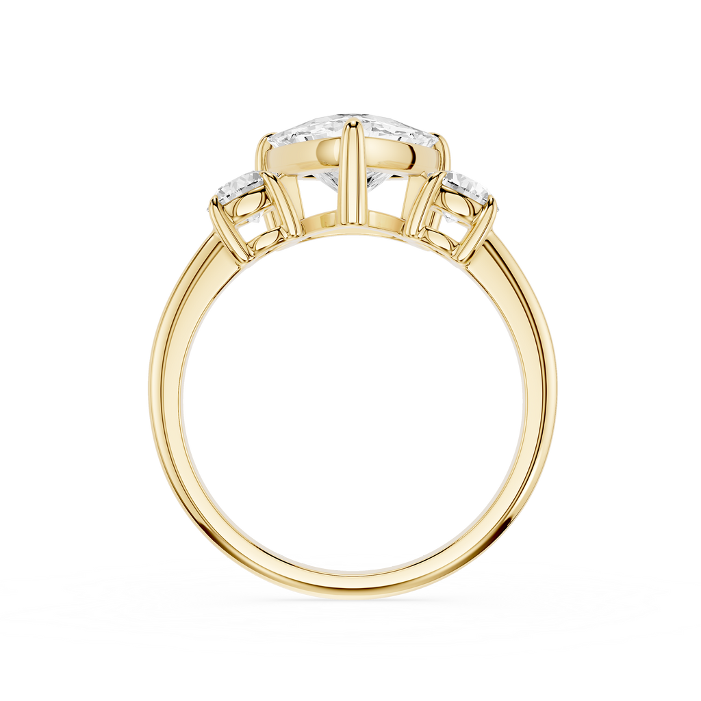 Gold ring with diamond accents on a white background
