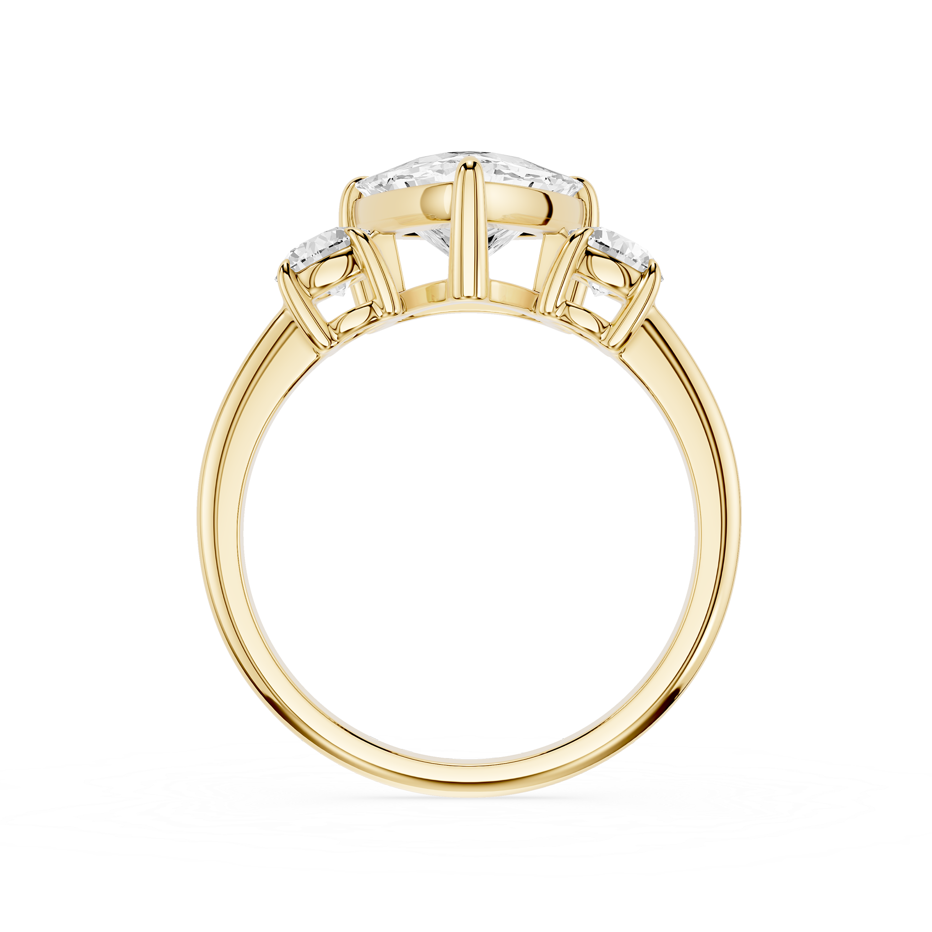 Gold ring with diamond accents on a white background