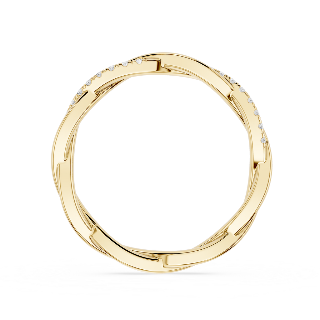 Gold ring with small diamonds on a white background