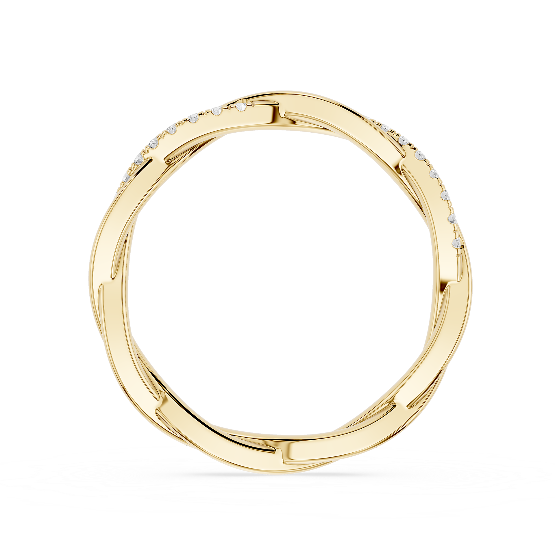 Gold ring with small diamonds on a white background