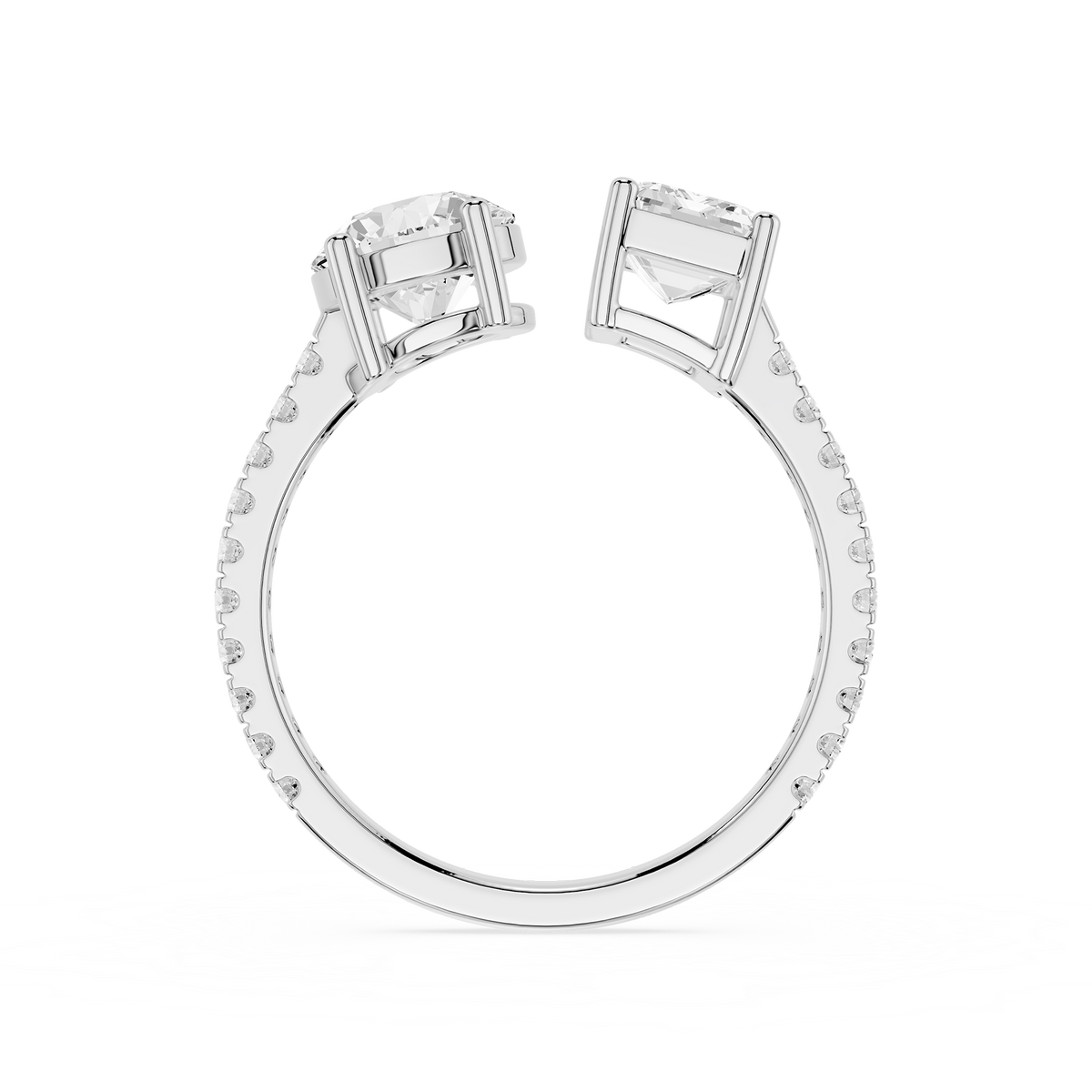 Toi Et Moi Lab Diamond Ring in White Gold. Round Cut Diamond, Emerald Diamond Ring, Modern Bridal Jewelry, Anniversary Present, Fine Diamond Ring.