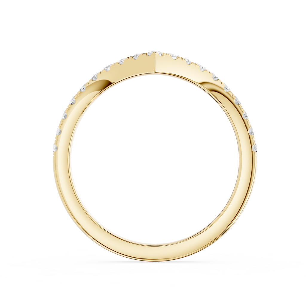 Gold ring with small diamonds on a white background