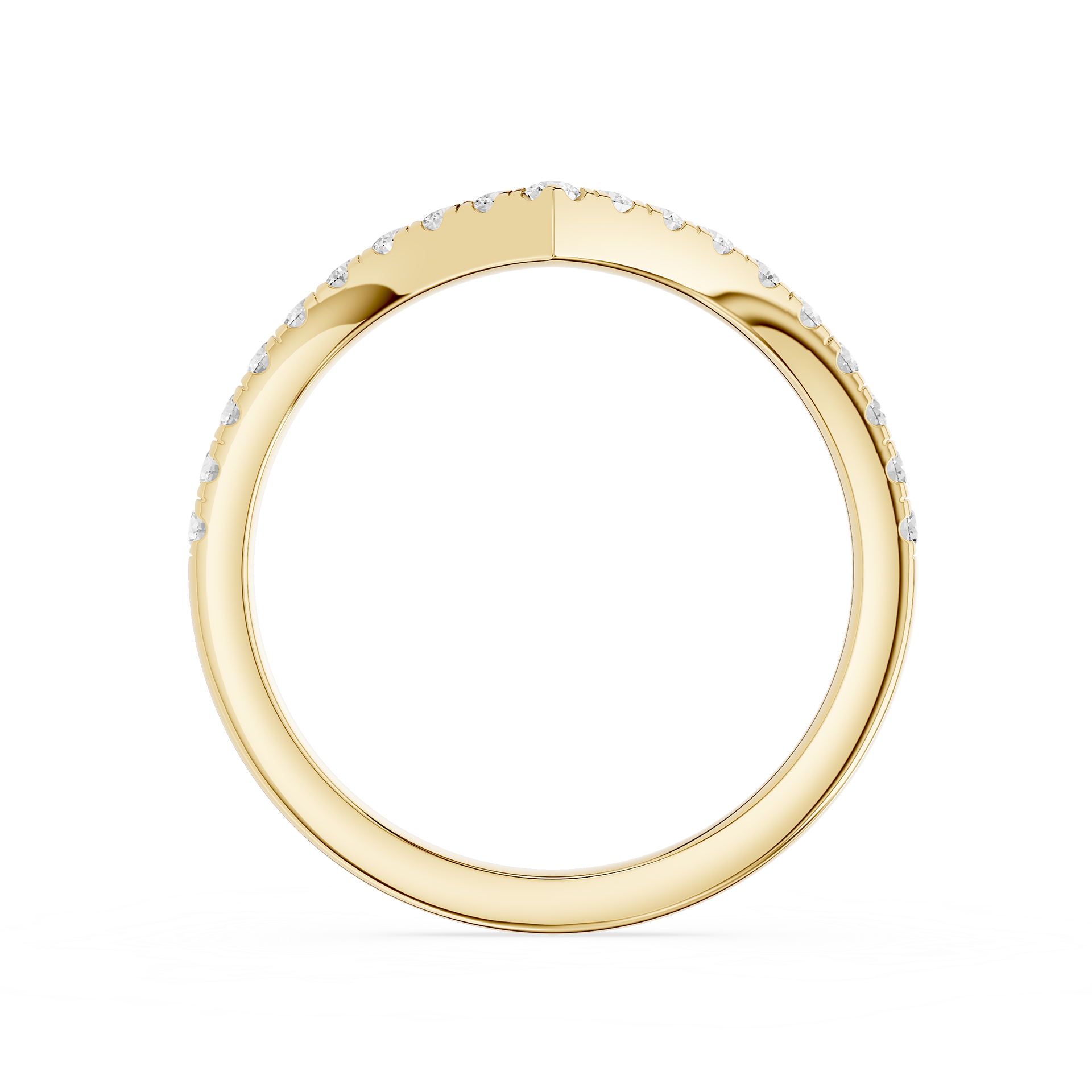 Gold ring with small diamonds on a white background