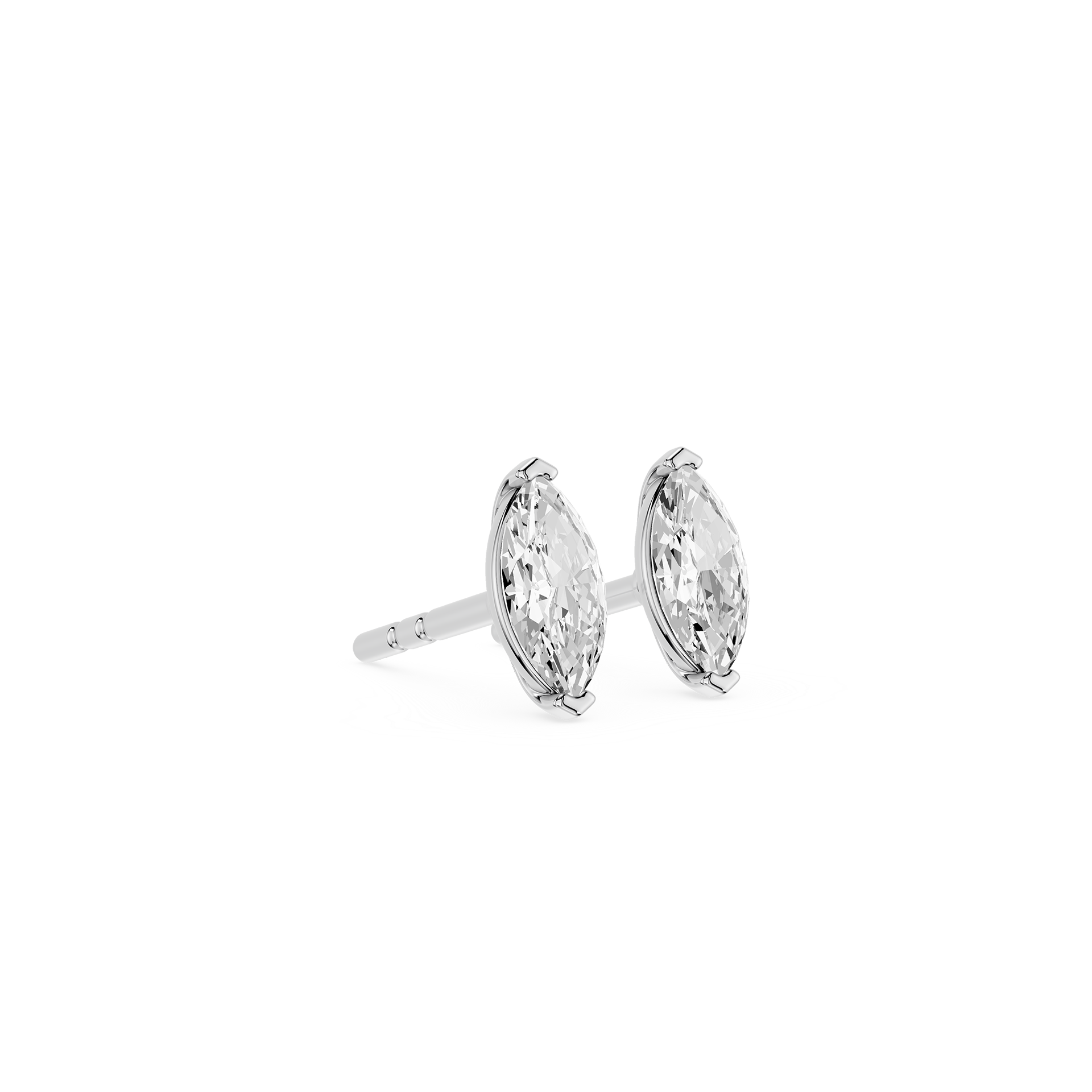 Pair of silver earrings with clear gemstones on a white background